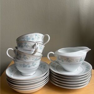 Blue Floral Bone China Tea Cup and Saucer Set